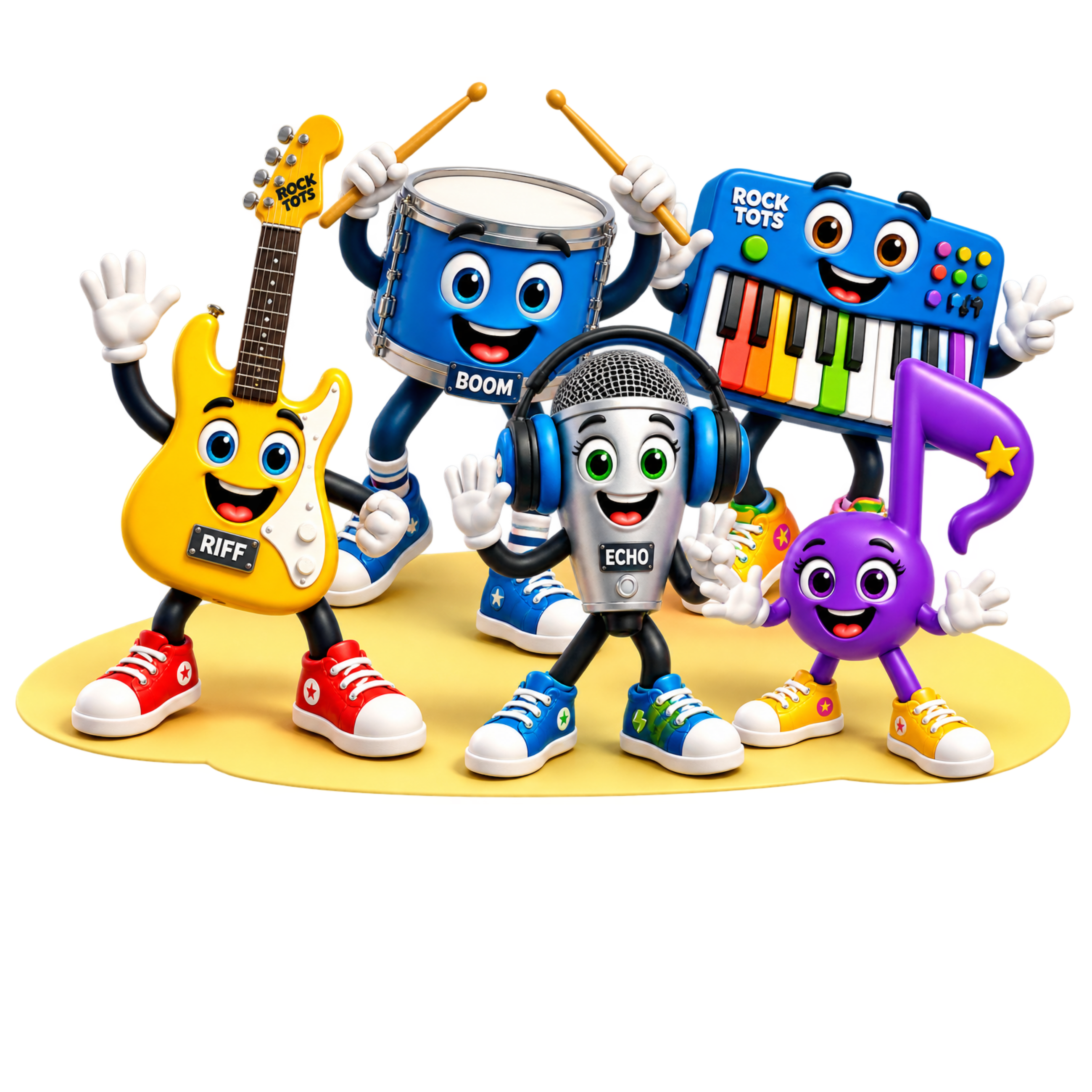 Riff, Boom, Echo, Keys and Melody — the Rock Tots band
